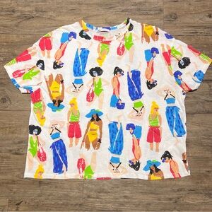 Zara Women's Casual Tropical Women Print Short Sleeve Cropped Tee Size Large